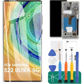 OLED for Samsung S22 Ultra 5G Screen Replacement for Samsung Galaxy S22 Ultra 5G LCD Display SM-S908 SM-S908B Digitizer Touch Screen Assembly with Frame US Version Green (with Fingerprint)