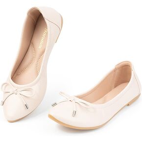 Womens Ballet Flats Shoes Pointed Toe Comfortable Bow Decor Versatile Slip-On Dressy Footware with Memory Foam Insole (Size Up)
