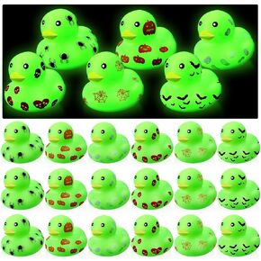 Jenaai Halloween Ducks 2.2 Inch Glow in The Dark Rubber Ducks Halloween Party Favors Light 6 Styles Ducks Skeletons Bats Pumpkin Spider Web Ghost Spider Designs for Halloween (48 Pcs)