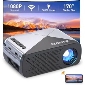 Projector with WiFi and Bluetooth, antmap Mini Projector for Phone Native 1080P Bluetooth Projector Wireless WiFi Projector Compatible with Phone/Tablet/Laptop/TV Stick/Game Console