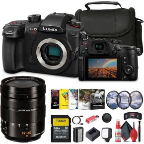 Panasonic Lumix GH5 II Mirrorless Micro Four Thirds Camera Leica DG Vario-Elmarit 12-60mm Lens + 64 GB Memory Card + Carry Case + Cleaning Kit + Art Studio Software + More