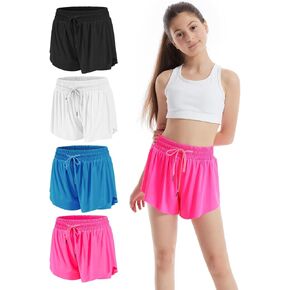 3-4 Packs Girls Flowy Butterfly Shorts Athletic 2 in 1 Running Active Skirt Shorts, Workout Shorts for Kids Teens