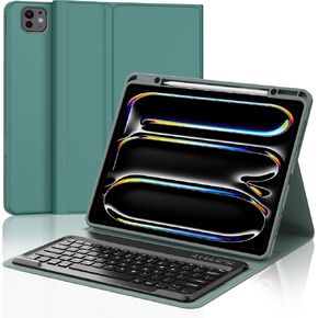 iPad Pro 13 inch Case with Keyboard (M4, 2024), Magnetic Detachable Wireless Bluetooth Keyboard, Slim Folio Cover with Pencil Holder for New iPad Pro 13 inch, Auto Sleep/Wake, Long Battery Life-Green