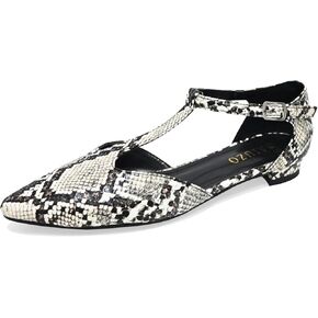 Women's Pointed Toe Flats Wide T-Strap Adjustable Flat Shoes Slip on Comfortable Dressy Shoes for Date Home Office