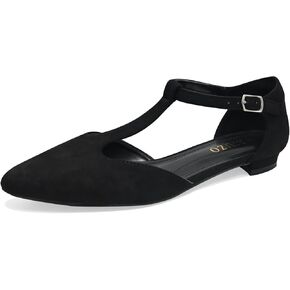 Women's Pointed Toe Flats Wide T-Strap Adjustable Flat Shoes Slip on Comfortable Dressy Shoes for Date Home Office