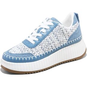 Natural Woven Lace Up Platform Sneakers for Women Low Top Stitching Classic Causal Shoes
