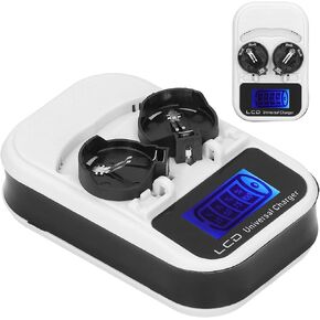 2pcs LCD Button Battery Charger, ABS Liquid Crystal Display Rechargeable Button Batteries for LIR2016 LIR2025 LIR2032 ML2016 ML2025 ML2032 US Plug 100‑240V