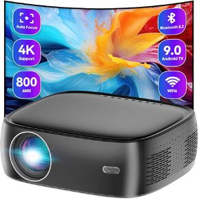 [Auto Focus & 4K Support] XJ-HOME CX02 Projector, 800 ANSI Smart Projector with WiFi 6 and Bluetooth 5.2, Home Theater Projector with Android TV 9.0, Outdoor Movie Proyector for Phone/PC/TV Stick/PS5