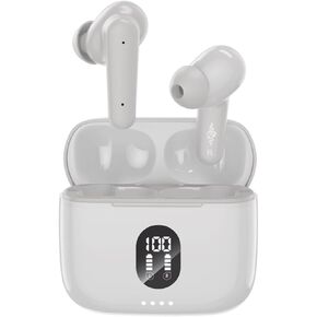 MyJoy Classic Wireless Earbuds, Noise-Reducing Earbuds for Commutes, Workouts, and Listening to Music, IPX5 Sweatproof-Rated Headphones, Bluetooth Earbuds, Dual Microphone, 7-Hour Playtime, Pink