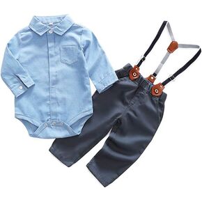 Baby Boys Gentleman Long sleeves Romper Suspenders Pant Set Two-piece Set