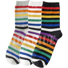Colorful Stripes Crew Socks Cute White Tube Socks Athletic Boot Sock for Women, Ladies, Girls, 5 Pack
