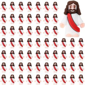 Bememo 100 Pcs Jesus Toys Little Jesus Figurine Miniature Jesus Doll Tiny Jesus Figurine to Hide and Seek Classic Religious Gifts for Easter Egg Stuffers(Red, Long Gown Style)