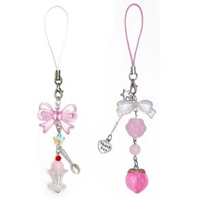 Cute Y2K Phone Charm Aesthetic Phone Charms Strap Pink Bear Butterfly Star Cross Accessories for Phone Keychain Camera Purse Backpack Bag Pendants Decor (2pcs pink) in Kuwait