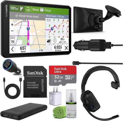 Garmin Dezl OTR720 GPS Truck Navigator شاشة لمس 7 بوصة، ملاحة GPS تجارية لسائقي نصف الشاحنات، حزمة مع بطاقة ذاكرة SD سعة 32 جيجابايت + سماعة dēzl 110 سماعة رأس ممتازة للنقل بالشاحنات + المزيد in Saudi Arabia