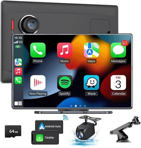 1080P Backup Camera for Car with 9" Wireless Apple Carplay & Android Auto Touch Screen, Car Audio Receivers with 4K Dash Cam, Bluetooth Handsfree Call/GPS/Mirror Link/Voice Control/G-Sensor in Kuwait