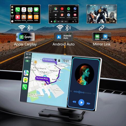 1080P Backup Camera for Car with 9" Wireless Apple Carplay & Android Auto Touch Screen, Car Audio Receivers with 4K Dash Cam, Bluetooth Handsfree Call/GPS/Mirror Link/Voice Control/G-Sensor in Kuwait