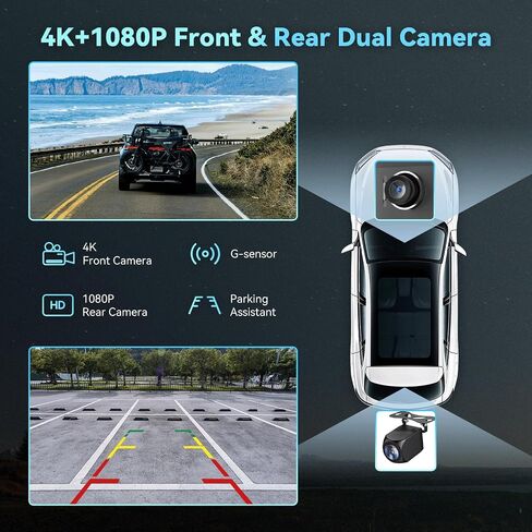1080P Backup Camera for Car with 9" Wireless Apple Carplay & Android Auto Touch Screen, Car Audio Receivers with 4K Dash Cam, Bluetooth Handsfree Call/GPS/Mirror Link/Voice Control/G-Sensor in Kuwait