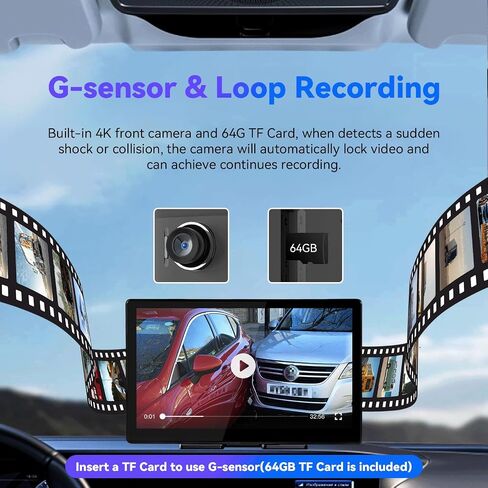 1080P Backup Camera for Car with 9" Wireless Apple Carplay & Android Auto Touch Screen, Car Audio Receivers with 4K Dash Cam, Bluetooth Handsfree Call/GPS/Mirror Link/Voice Control/G-Sensor in Kuwait