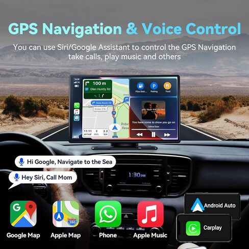1080P Backup Camera for Car with 9" Wireless Apple Carplay & Android Auto Touch Screen, Car Audio Receivers with 4K Dash Cam, Bluetooth Handsfree Call/GPS/Mirror Link/Voice Control/G-Sensor in Kuwait