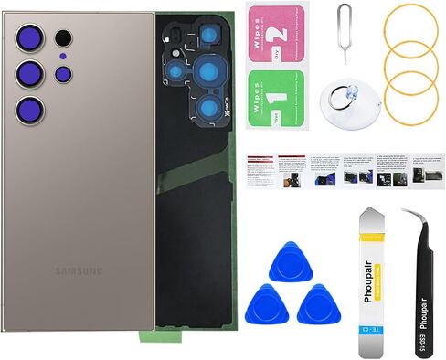 بديل الزجاج الخلفي لهاتف Samsung Galaxy S24 Ultra مع مجموعة أدوات الإصلاح الاحترافية (رمادي تيتانيوم) in Saudi Arabia