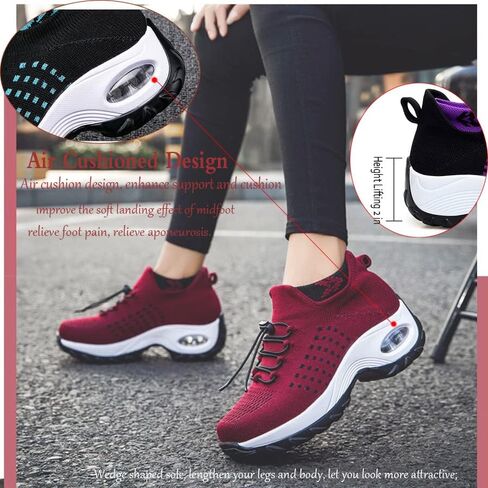 CrazySavage Womens Walking Shoe-Sock Sneakers Slip on Nursing Orthotic Heel Pain Relief Wedge Mesh Platform Air Cushion Buffer Nurse Shoe in Saudi Arabia