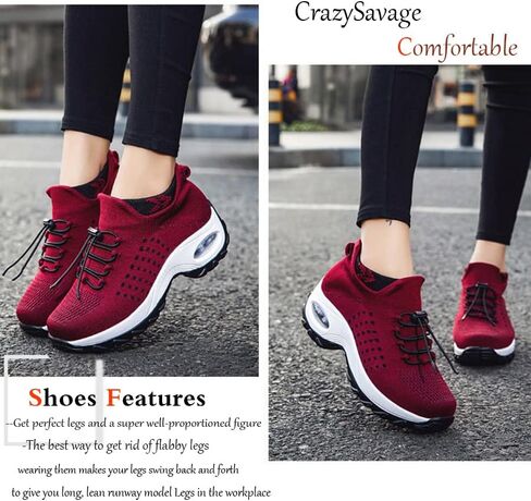 CrazySavage Womens Walking Shoe-Sock Sneakers Slip on Nursing Orthotic Heel Pain Relief Wedge Mesh Platform Air Cushion Buffer Nurse Shoe in Saudi Arabia