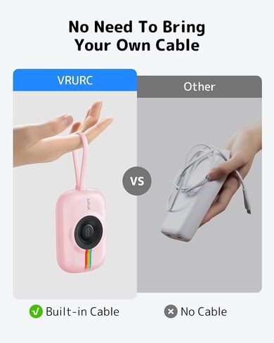 شاحن محمول VRURC بقوة 10000 مللي أمبير في الساعة مع كابل مدمج، شاحن محمول مع سلك، بنك طاقة صغير سريع الشحن بقدرة 20 وات مع سلك، حزمة بطارية USB C أساسيات السفر لمعظم الأجهزة الذكية - أسود in Saudi Arabia