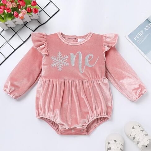 AWIBMK Baby Girls Christmas Velvet Romper for Newborn Ruffles Bodysuit Jumpsuit Fall Winter Outfit with Headband Socks 3PCS in Saudi Arabia