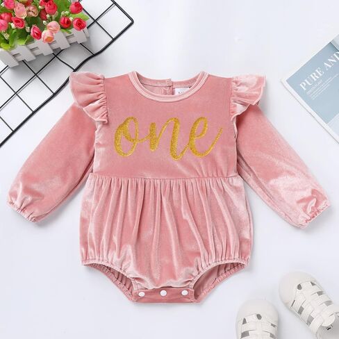 AWIBMK Baby Girls Christmas Velvet Romper for Newborn Ruffles Bodysuit Jumpsuit Fall Winter Outfit with Headband Socks 3PCS in Saudi Arabia