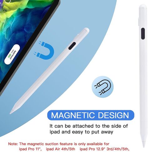 قلم ستايلس لجهاز iPad، لقلم Apple الجيل الأول/الثاني، لجهاز iPad Air 3/4/5، 2018-2023، iPad Mini 5/6، iPad 6/7/8/9/10th، iPad Pro 11"، iPad Pro 12.9 "، مع خاصية رفض راحة اليد، وحساسية الميل، مع USB C، أبيض in Saudi Arabia