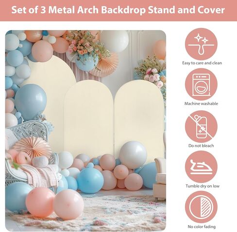 Arch Backdrop Stand and Cover Set, 7.3FT/6FT/6FT Wedding Metal Balloon Arch Backdrop Stand and Arch Cover, Backdrop Stand for Gender Reveal Baby Shower Bridal Decoration Party Birthday Ceremony in Saudi Arabia