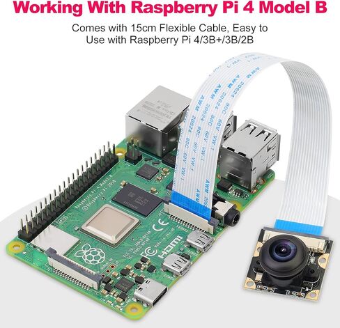وحدة كاميرا MakerFocus Raspberry Pi 4B عين السمكة 130 درجة FOV OV5647 1080P 5 ميجابكسل رؤية ليلية كاميرا ويب بؤرية قابلة للتعديل متوافقة مع Raspberry Pi 4B/3B+/3B/2B، ZT002517IKRW8 in Kuwait