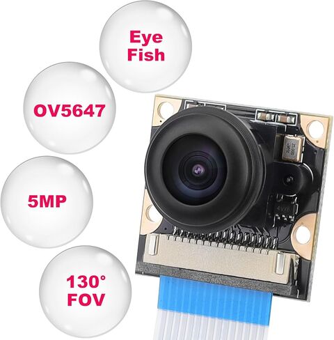 وحدة كاميرا MakerFocus Raspberry Pi 4B عين السمكة 130 درجة FOV OV5647 1080P 5 ميجابكسل رؤية ليلية كاميرا ويب بؤرية قابلة للتعديل متوافقة مع Raspberry Pi 4B/3B+/3B/2B، ZT002517IKRW8 in Kuwait