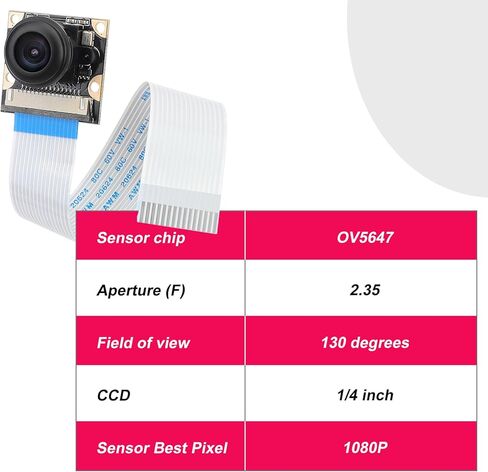 وحدة كاميرا MakerFocus Raspberry Pi 4B عين السمكة 130 درجة FOV OV5647 1080P 5 ميجابكسل رؤية ليلية كاميرا ويب بؤرية قابلة للتعديل متوافقة مع Raspberry Pi 4B/3B+/3B/2B، ZT002517IKRW8 in Kuwait