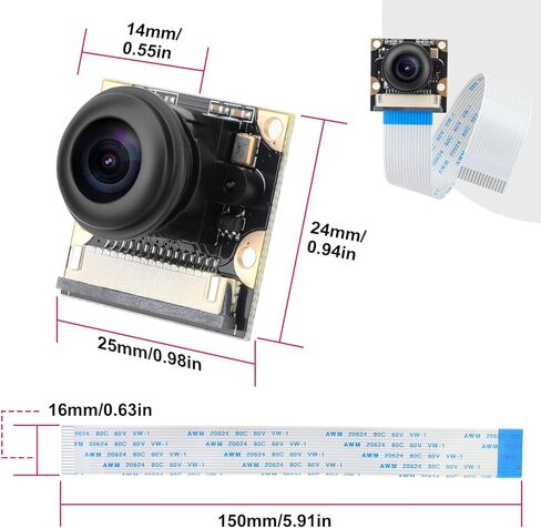 وحدة كاميرا MakerFocus Raspberry Pi 4B عين السمكة 130 درجة FOV OV5647 1080P 5 ميجابكسل رؤية ليلية كاميرا ويب بؤرية قابلة للتعديل متوافقة مع Raspberry Pi 4B/3B+/3B/2B، ZT002517IKRW8 in Kuwait