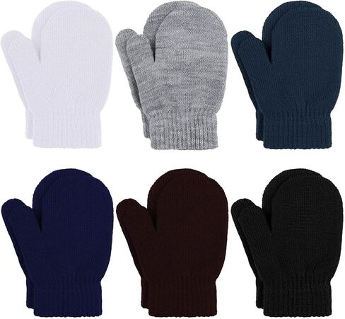 URATOT 6 Pairs Toddler Knitted Mittens Magic Stretch Gloves Winter Warm Knitted Soft Baby Mittens in Kuwait