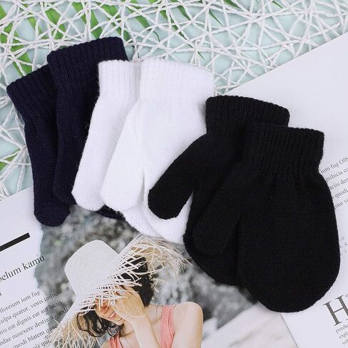 URATOT 6 Pairs Toddler Knitted Mittens Magic Stretch Gloves Winter Warm Knitted Soft Baby Mittens in Kuwait