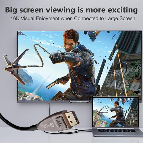 DisplayPort 16K Fiber Optic Cable, DisplayPort 2.0 2.1 kable support 80Gbps, 16K@60Hz, 8K@120Hz, 4K@240Hz 165Hz 144Hz, 2K@360Hz, Gaming Monitor Cord (DP16K-15m) in Saudi Arabia