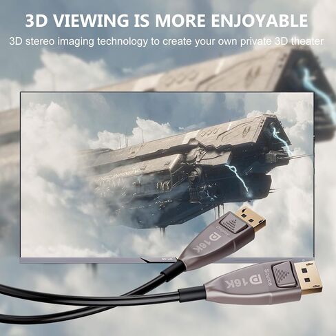 DisplayPort 16K Fiber Optic Cable, DisplayPort 2.0 2.1 kable support 80Gbps, 16K@60Hz, 8K@120Hz, 4K@240Hz 165Hz 144Hz, 2K@360Hz, Gaming Monitor Cord (DP16K-15m) in Saudi Arabia