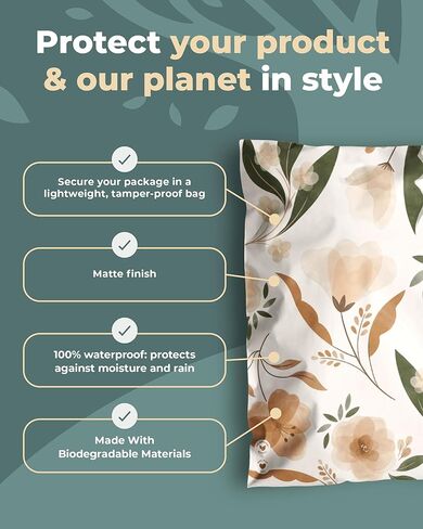 رسائل بريدية قابلة للتحلل البيولوجي من إمباك - 25 حزمة مقاس 10 × 33 سم - مظاريف شحن ذاتية الغلق للشركات الصغيرة - أكياس بريد مطبوعة ومقاومة للماء - مقاومة للتمزق والثقب - كاميليا بلوم in Kuwait