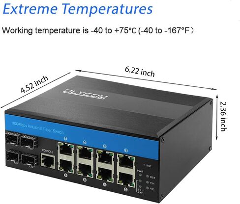 Managed Switch Poe Giabit Ethernet 8 Port RJ45 with POE+ 4 Port SFP Din Rail IP40 Vlan QoS STP/RSTP for Outdoor Use in Saudi Arabia