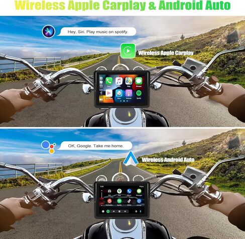 شاشة CAMECHO للدراجات النارية CarPlay، 5 بوصات مقاومة للماء محمولة لاسلكية Apple Carplay Android Auto للدراجات النارية، شاشة لمس ستيريو للسيارة تدعم بلوتوث مزدوج، وصلة مرآة، EQ، التحكم الصوتي Siri in Kuwait