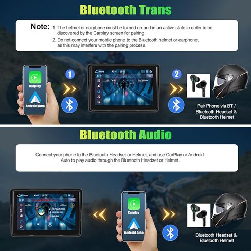 شاشة CAMECHO للدراجات النارية CarPlay، 5 بوصات مقاومة للماء محمولة لاسلكية Apple Carplay Android Auto للدراجات النارية، شاشة لمس ستيريو للسيارة تدعم بلوتوث مزدوج، وصلة مرآة، EQ، التحكم الصوتي Siri in Kuwait