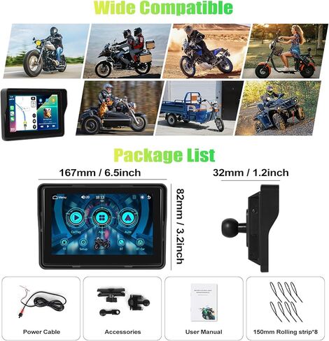شاشة CAMECHO للدراجات النارية CarPlay، 5 بوصات مقاومة للماء محمولة لاسلكية Apple Carplay Android Auto للدراجات النارية، شاشة لمس ستيريو للسيارة تدعم بلوتوث مزدوج، وصلة مرآة، EQ، التحكم الصوتي Siri in Kuwait