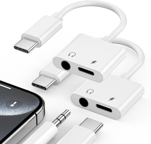 محول سماعة رأس لهاتف iPhone 16 15، عبوتان [معتمد من MFi] مقبس صوت USB من النوع C إلى Aux مع محول دونجل شحن سريع PD 60 وات لهاتف iPhone 16/16 Plus/16 Pro/16 Pro Max/15/15 Plus/15 Pro/15 برو ماكس in Kuwait