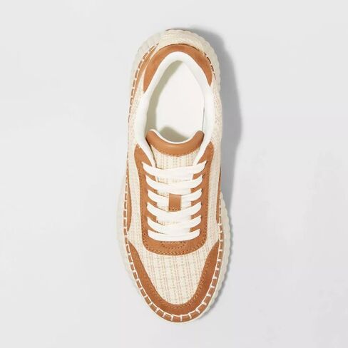 Natural Woven Lace Up Platform Sneakers for Women Low Top Stitching Classic Causal Shoes in Saudi Arabia