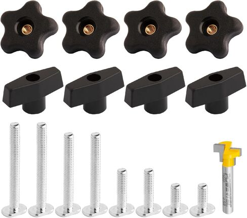 POWERTEC 72030 T Track Knob Kit w/T Slot Router Bit (5/8" Dia. x 3/16" H x 1/4" Shank), Threaded Knobs and 5/16"-18 T Slot Bolts Set, 16-pc T Track Accessories for Woodworking Jigs and Fixtures in Saudi Arabia