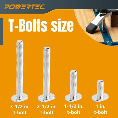 POWERTEC 72030 T Track Knob Kit w/T Slot Router Bit (5/8" Dia. x 3/16" H x 1/4" Shank), Threaded Knobs and 5/16"-18 T Slot Bolts Set, 16-pc T Track Accessories for Woodworking Jigs and Fixtures in Saudi Arabia