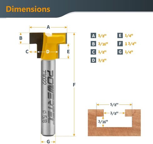POWERTEC 72030 T Track Knob Kit w/T Slot Router Bit (5/8" Dia. x 3/16" H x 1/4" Shank), Threaded Knobs and 5/16"-18 T Slot Bolts Set, 16-pc T Track Accessories for Woodworking Jigs and Fixtures in Saudi Arabia