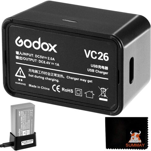 GODOX V1 Rechargeable Battery Pack VC26 USB Battery Charger DC 5V Input DC 8.4V Output for Charging V1S V1C V1N V1F V1O V1P Round Head Flash Battery (VC26) in Saudi Arabia